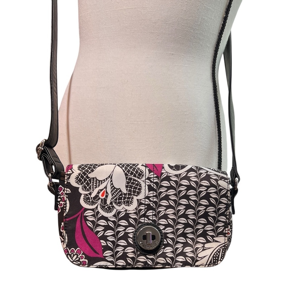 Tyler Rodan Floral Black and White Crossbody Bag with Purple & Orange Accents - Picture 15 of 16
